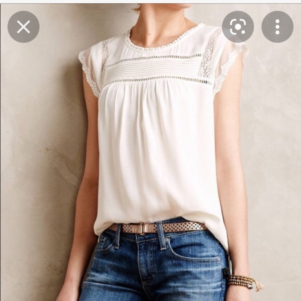 Meadow Rue Anthropologie White Eyelet/lace Blouse